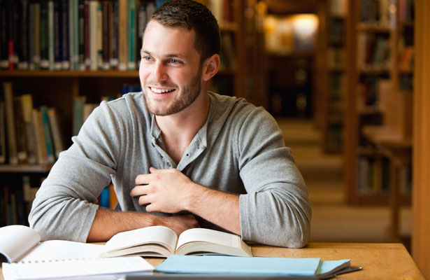 man in library